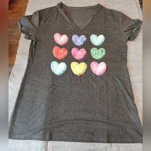 Heart Pattern Women's V- Neck T-Shirt - Gray